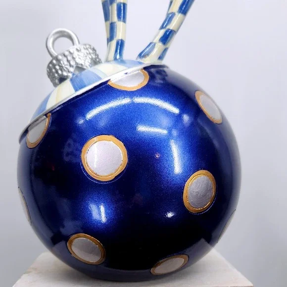 Mackenzie-Childs Royal Check Deary Deer on Ornament - Gold Antlers Holiday 16" - Picture 3 of 16